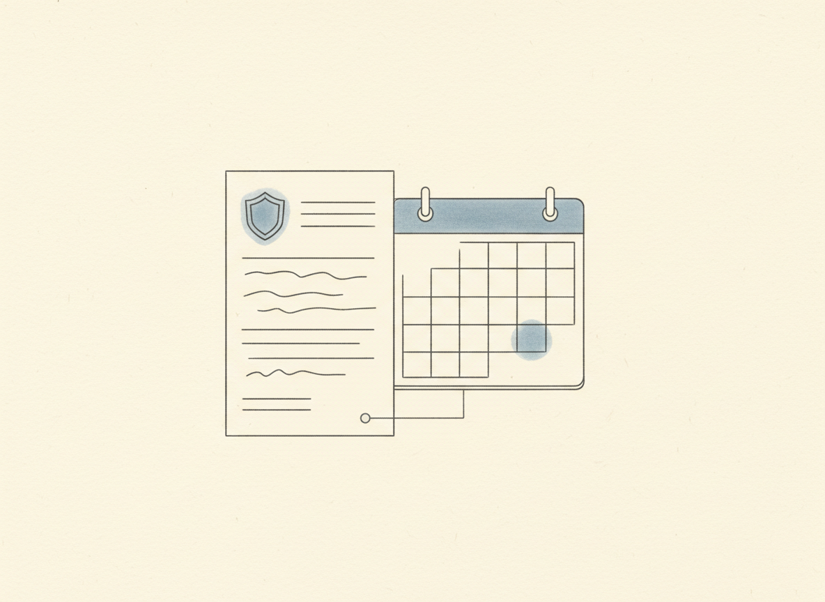 Illustrazione a matita di un verbale di multa con uno scudo e un calendario con una scadenza.